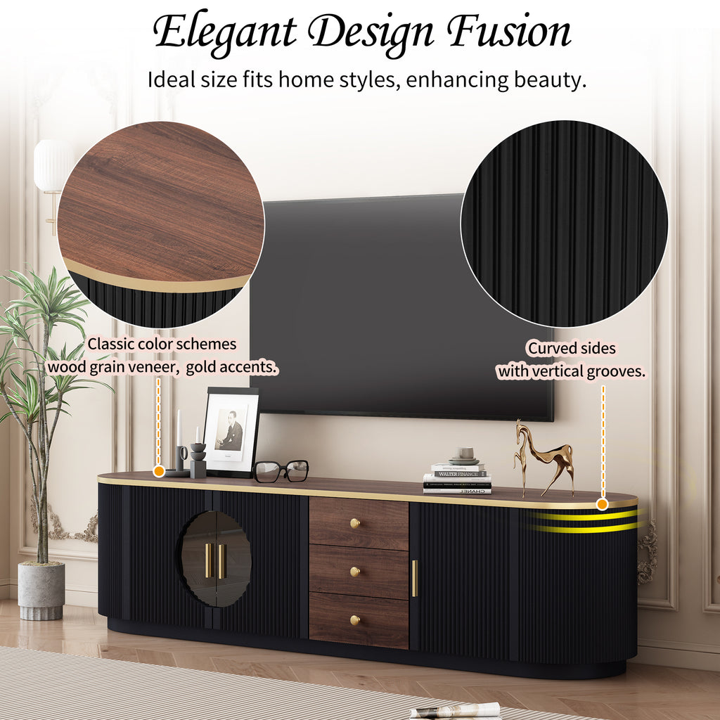 70.8'' Modern Minimalist TV Stand for TVs up to 80 Inches, Entertainment Center with 3 Drawers and 1 Shelf, Metal Handles and 2 Cabinets for Living room - Grand Goldman Shop