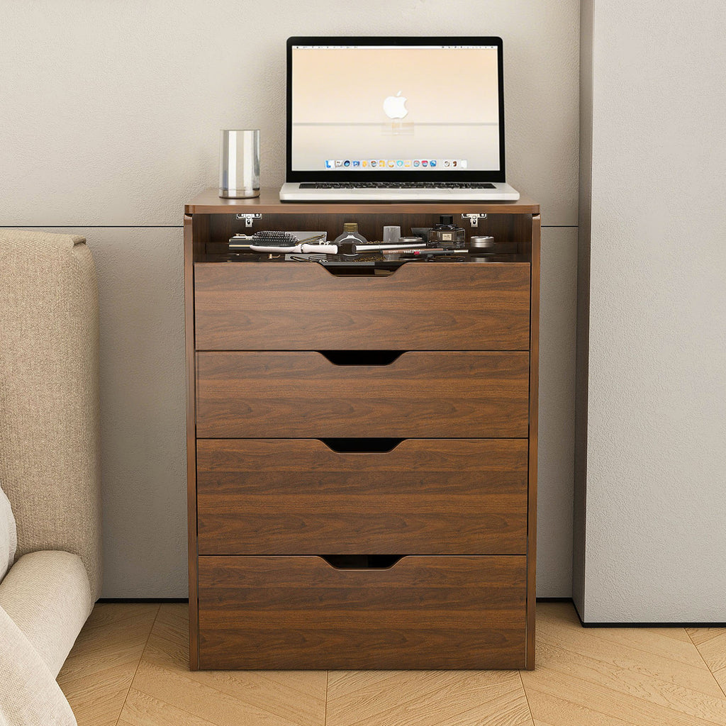 3-in-1 Vanity Desk with Lighted Mirror & Stool, Flip Top Makeup Dressing Table in Walnut Finish, Compact Storage for Bedroom, Bathroom, Dressing Room, 23.62'L - Grand Goldman Shop