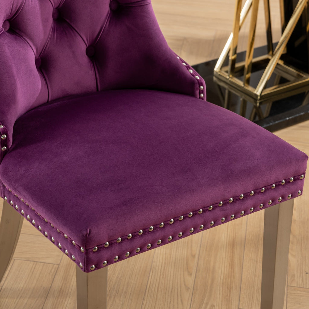 Nikki Collection Modern, High-end Tufted Solid Wood Contemporary Velvet Upholstered Dining Chair with Chrome Stainless Steel Plating Legs,Nailhead Trim,Set of 2,Purple and Chrome, SW1701PP - Grand Goldman Shop