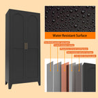61'' 2 Shapely Doors Cabinet, Metal Storage Cabinet with Doors and Adjustable Shelves, for Bedroom, Living Room(Black) - Grand Goldman Shop