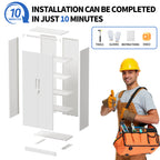 71'H Metal Garage Storage Cabinet, White Tool Steel Locking Cabinet with Doors and 4 Adjustable Shelves, Tall Cabinets for Ga