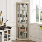 Corner Lighted Curio Cabinet Corner Glass Cabinet Lighted Curio Cabinet Corner Display Case for Living Room, Curio Cabinet, Antique collection, Wine,Bar Glass Storage Light Included,Antique White - Grand Goldman Shop