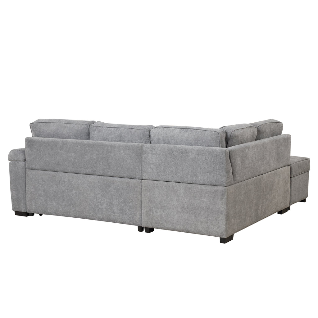 Modern Sleeper Sofa Bed with Storage Ottoman, Gray Linen, 84.75' L Shape Couch for Living Room or Apartment - Grand Goldman Shop