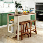TOPMAX Rustic 3-piece Stationary Kitchen Island Set with Butcher Block and Seating, Walnut and Cream White - Grand Goldman Shop