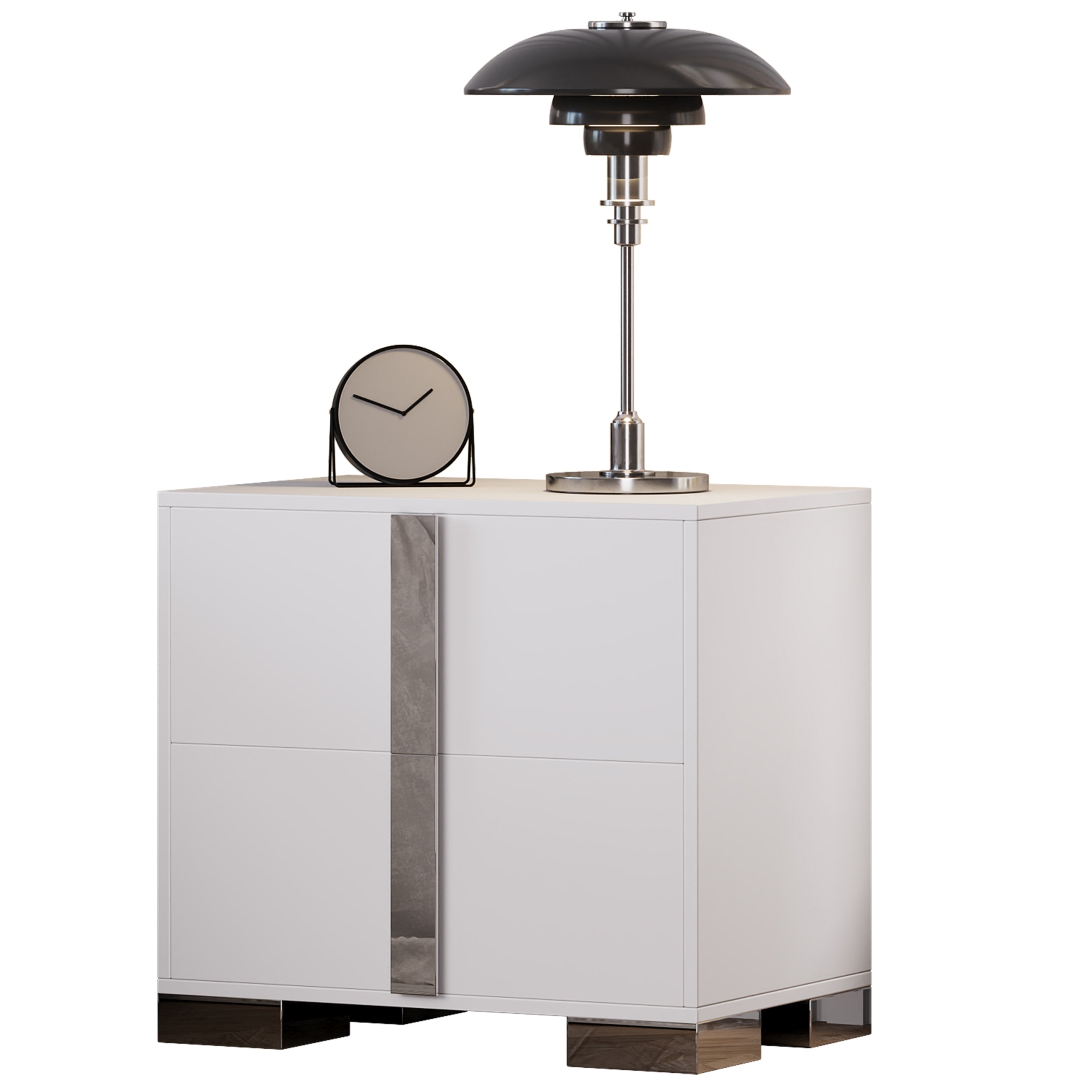 Modern End Table with Drawers, Elegant Nightstand with Metal Foot,Wood Bedside Table with Mirrored Metal Handles,Sofa Side End Table for Bedroom Living Room Office,White - Grand Goldman Shop
