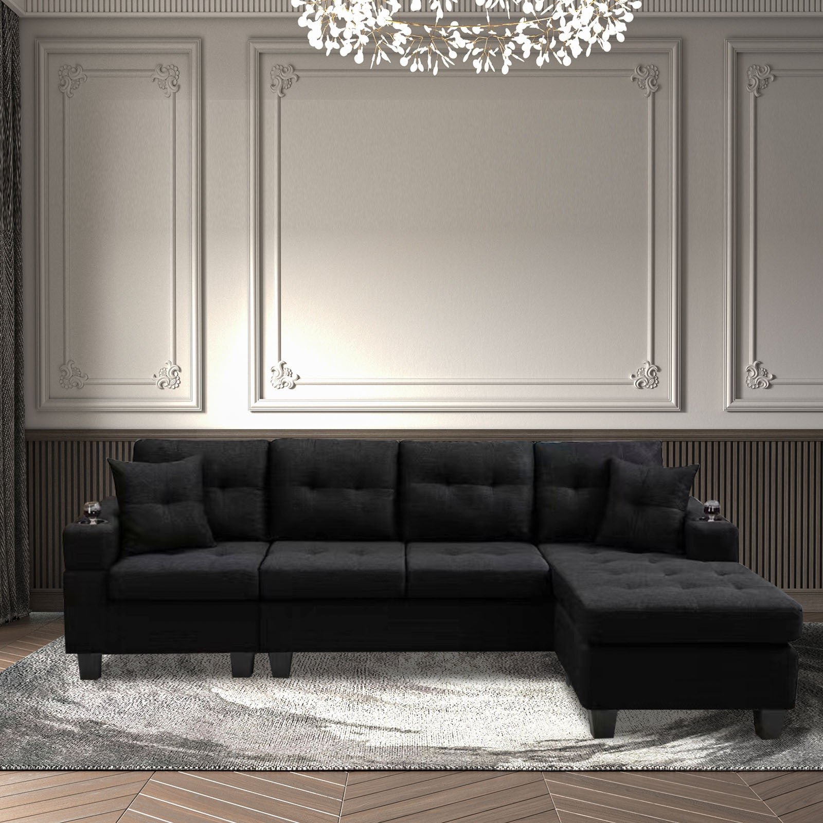 MEGA right sectional sofa with footrest, convertible corner sofa with armrest storage, living room and apartment sectional sofa, right chaise longue and grey - Grand Goldman Shop