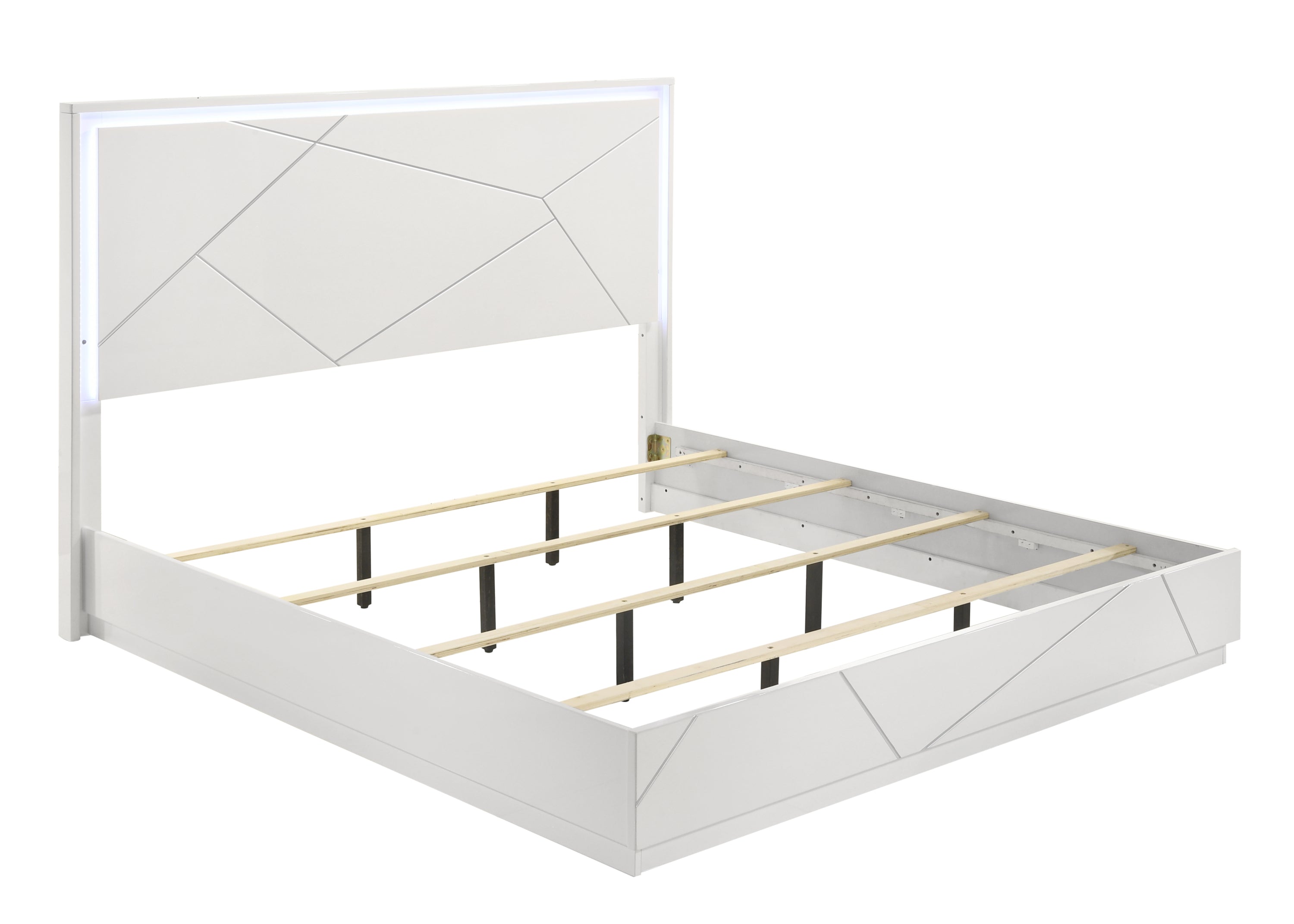 Manhattan Queen 5-Piece Bedroom Set – Modern Design with Lacquer Finish, Geometric Accents, and LED Lighting - Grand Goldman Shop