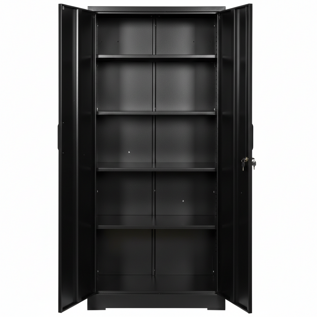 Ironclad 71' Black Metal Storage Cabinet with Locking Doors and 4 Adjustable Shelves, Heavy-Duty Steel Cabinet for Garage, La