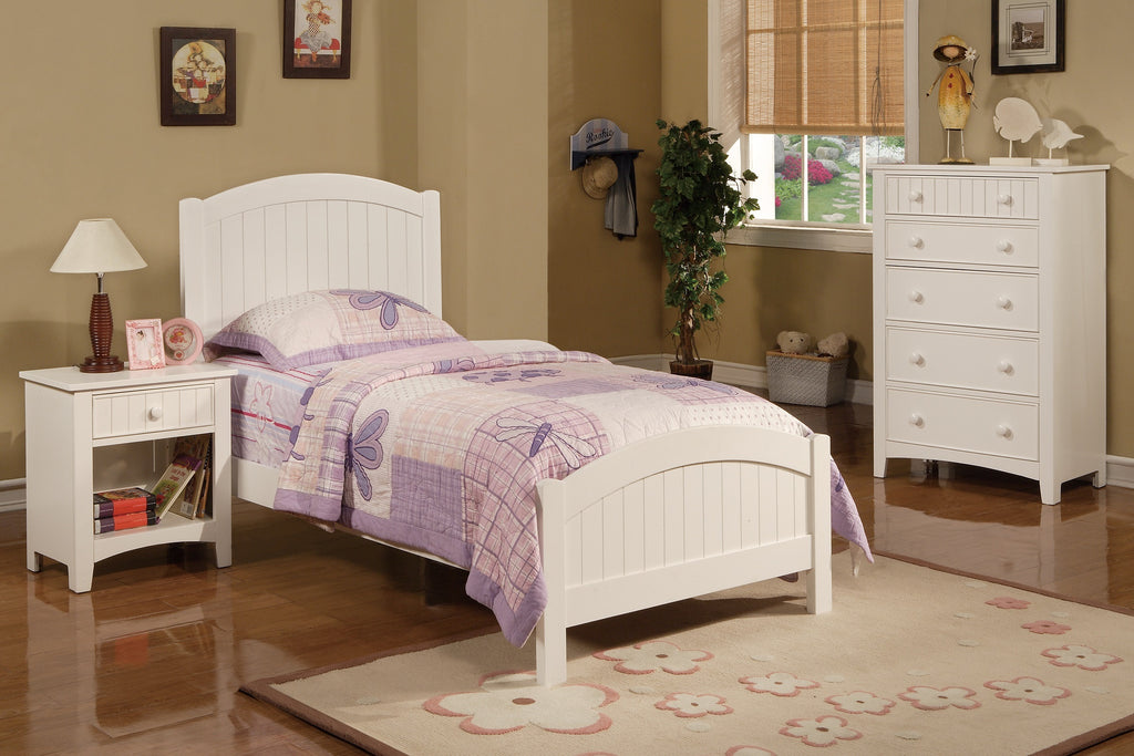 White Color Twin Size Bed Nightstand And Chest 3pc Set Bedroom Furniture Wooden Transitional Style Headboard - Grand Goldman Shop