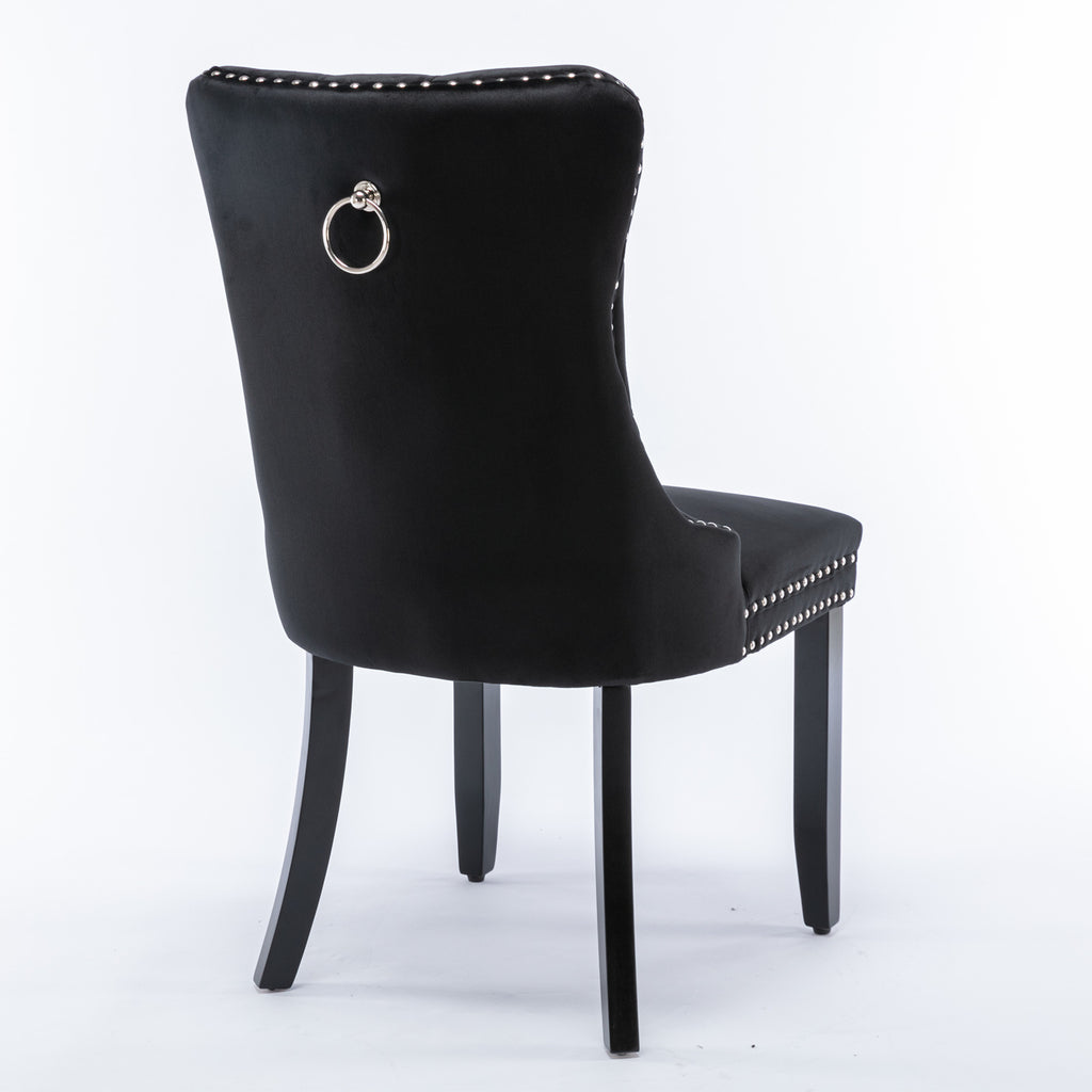 Nikki Collection Modern, High-end Tufted Solid Wood Contemporary Velvet Upholstered Dining Chair with Wood Legs Nailhead Trim 2-Pcs Set, Black, SW2001BK - Grand Goldman Shop