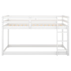 White Twin Over Twin Floor Bunk Bed with Ladder, Solid Pine Wood, 79.1''L x 42''W x 46.5''H - Grand Goldman Shop
