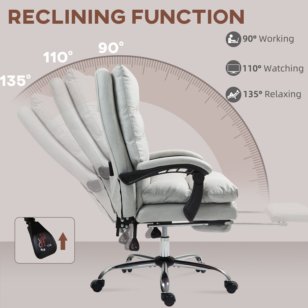 Microfibre Massage Office Chair, Heated Reclining Chair with Footrest,  Light Gray - Grand Goldman