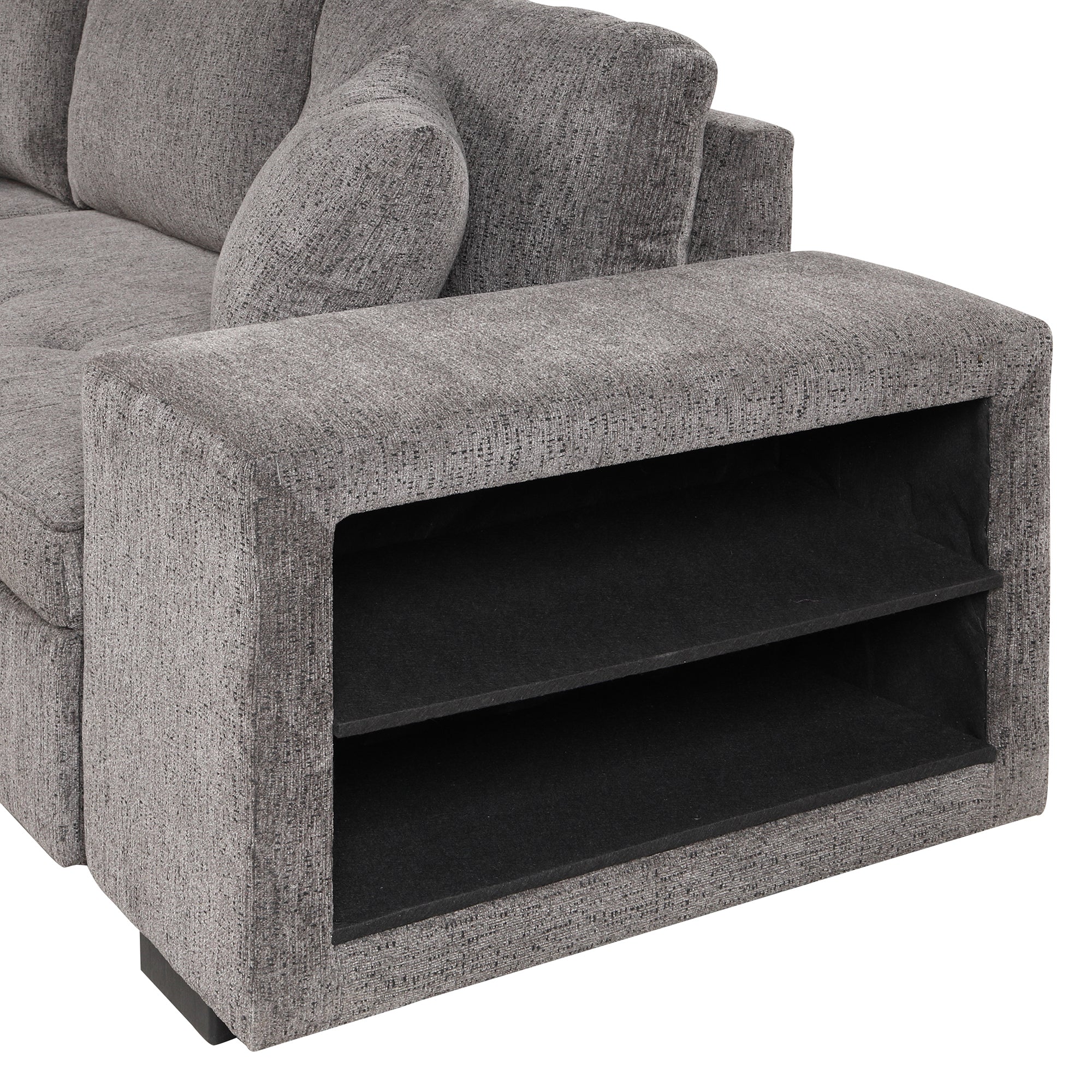 104.5' Modern L-Shape 3 Seat Reversible Sectional Couch, Pull Out Sleeper Sofa with Storage Chaise and 2 Stools for Living Room Furniture Set,Knox Charcoal (old sku:SG000431AAA) - Grand Goldman Shop