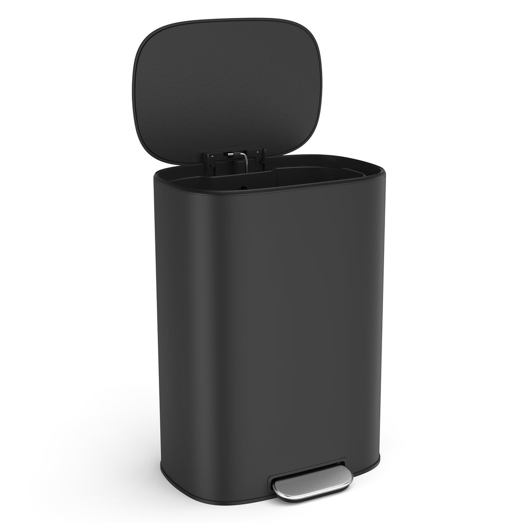 13 Gallon 50L Kitchen Foot Pedal Operated Soft Close Trash Can - Stainless Steel Ellipse Bustbin - BLACK - Grand Goldman Shop
