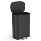 13 Gallon 50L Kitchen Foot Pedal Operated Soft Close Trash Can - Stainless Steel Ellipse Bustbin - BLACK - Grand Goldman Shop