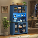 70.9' Kitchen Pantry Storage Cabinet Rustic Buffet Cabinet, Kitchen Hutch Cabinet with LED Outlets Food Pantry Cabinet with Doors and Shelves Wine Rack for Dining Room, Navy Blue - Grand Goldman Shop