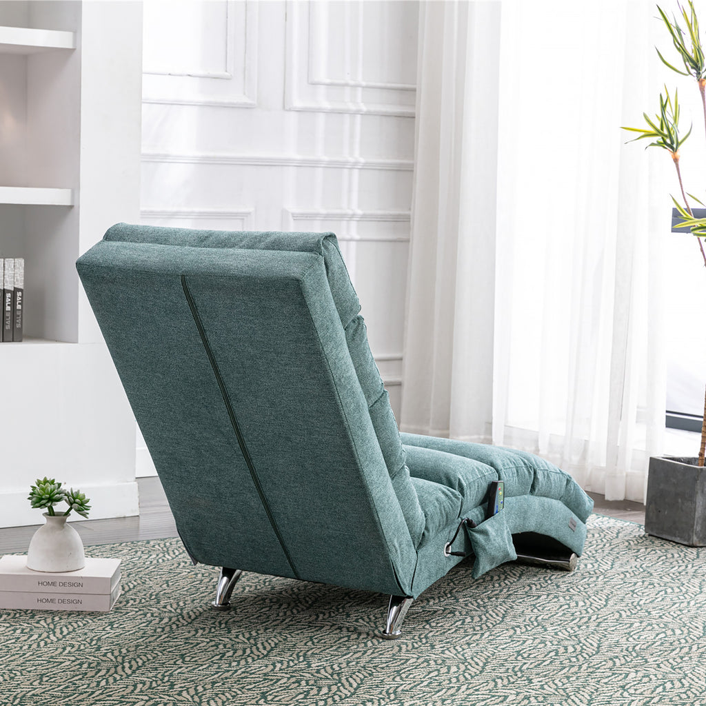 Ergonomic Electric Massage Chaise Lounge with Remote Control, Teal Linen Upholstery, 5 Modes for Relaxation - Grand Goldman Shop