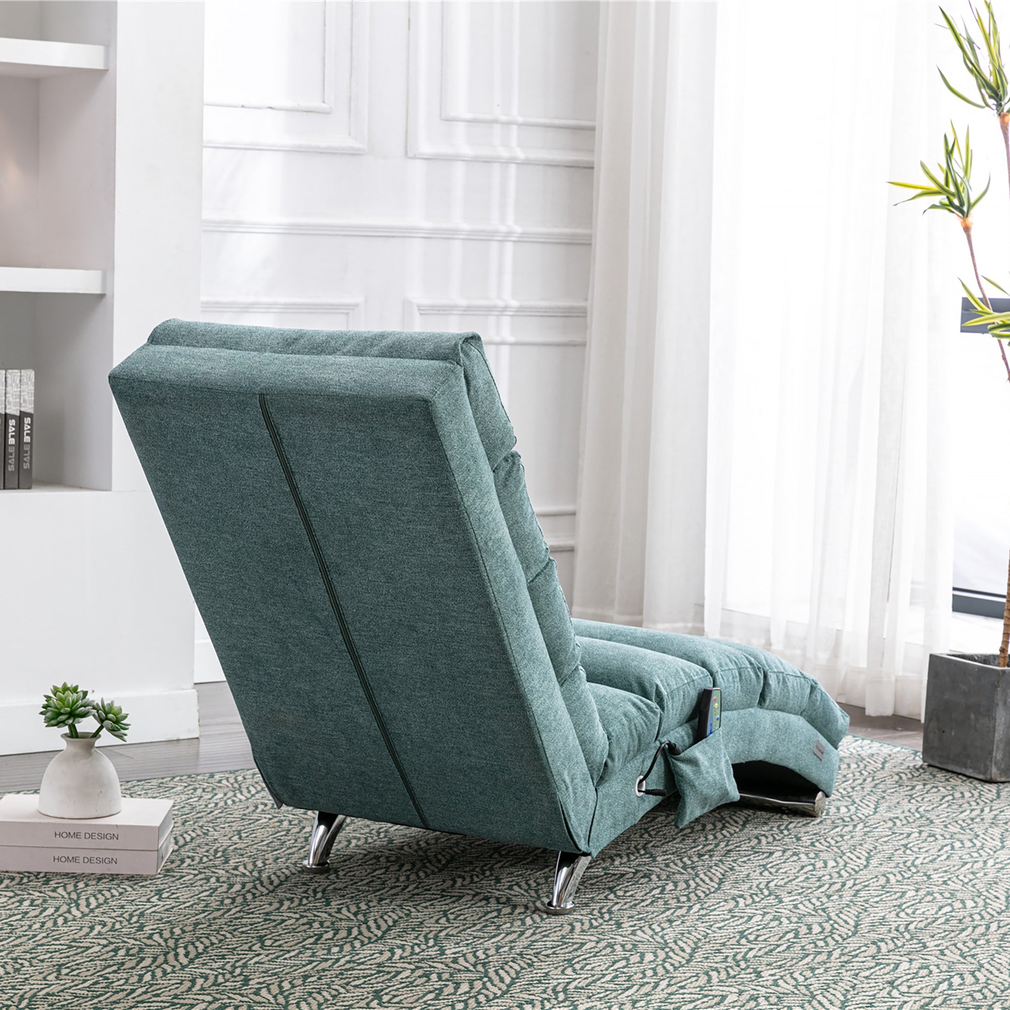 Ergonomic Electric Massage Chaise Lounge with Remote Control, Teal Linen Upholstery, 5 Modes for Relaxation - Grand Goldman Shop