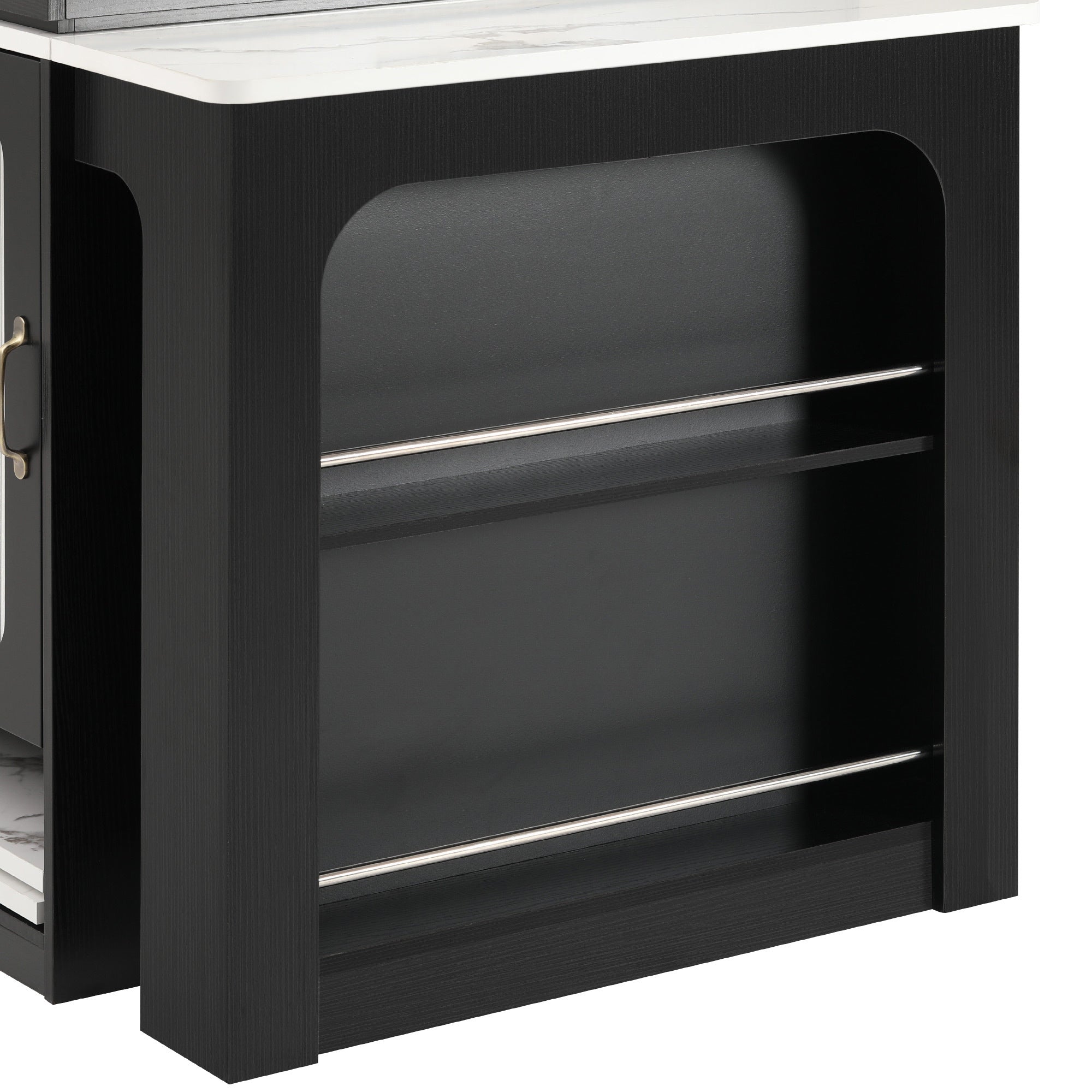 K&K 59.5' Kitchen Island with Extendable Dining Table, Kitchen Storage Table with Double-sided Storage, Kitchen Island with 2 Drawers, Power Outlet, Side Open Shelves, for Kitchen, Dining Room, Black - Grand Goldman Shop