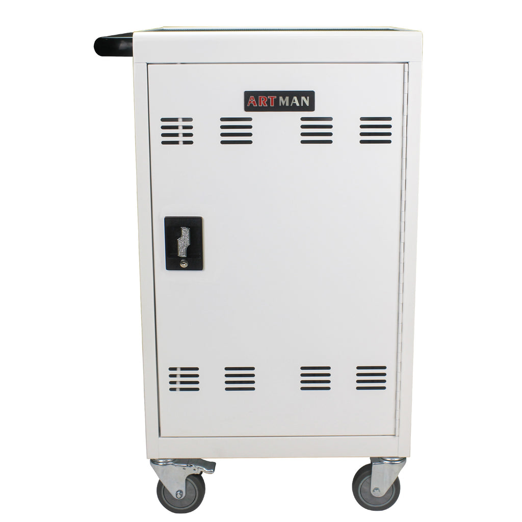 30+2 Bay Mobile School Charging Cart Station for Chromebook, Tablet and Laptop Computer with Power Strip Included - White | P