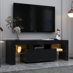 Black TV Stand with LED RGB Lights,Flat Screen TV Cabinet, Gaming Consoles - in Lounge Room, Living Room and Bedroom(Black) - Grand Goldman Shop