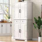 K&K 71' Tall Kitchen Pantry Cabinet with 3 Pull Out Cabinet Organizers, Farmhouse Embossed Texture Storage Cabinet with 6 Door Shelves, 2 Drawers, Freestanding Cupboard for Kitchen, Dining Room White - Grand Goldman Shop