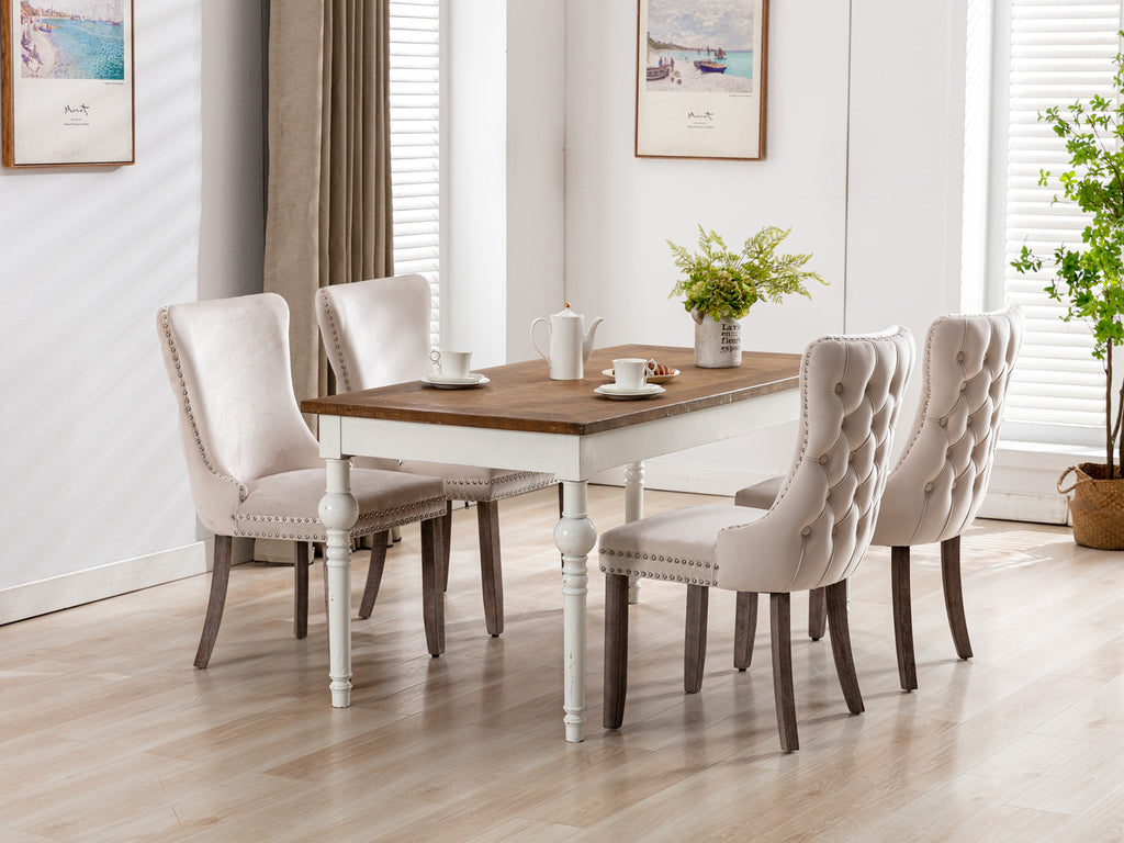 A&A Furniture,Upholstered Wing-Back Dining Chair with Backstitching Nailhead Trim and Solid Wood Legs,Set of 2, Beige,SW8809BG,KD - Grand Goldman Shop