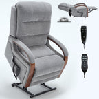 Power Grey Chenille Lift Recliner Chair Dual Motor Infinite Position Up to 350 LBS with Solid Wood Armrests, Heat Massage and Heavy Duty Motion Mechanism - Grand Goldman Shop