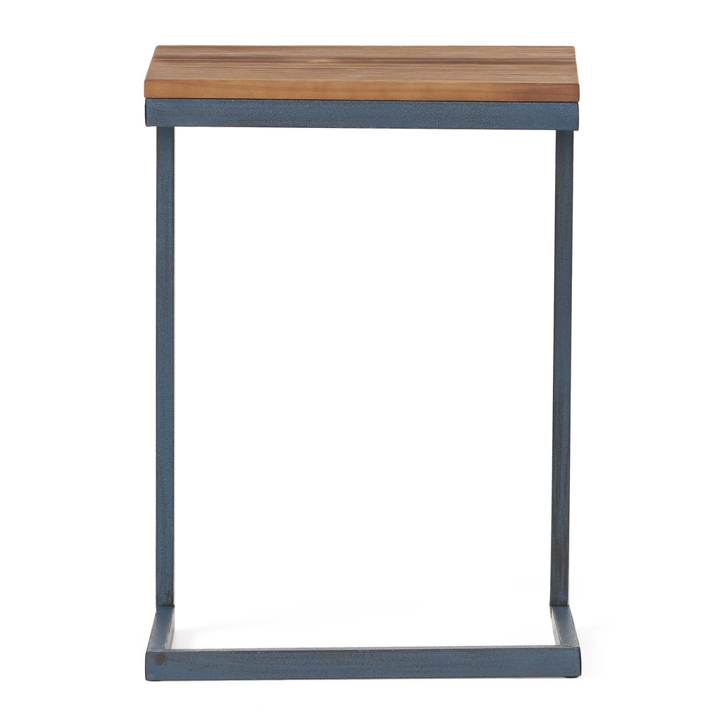 Large C-shaped End Table with Iron Base and Fir Wood Top, Black - Grand Goldman Shop