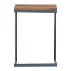 Large C-shaped End Table with Iron Base and Fir Wood Top, Black - Grand Goldman Shop