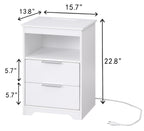 Nightstand with Charging Station,End Table with 2 Drawers,Wooden End Table with Drawer and Opening Shelf,Side Table for Bedroom, White - Grand Goldman Shop