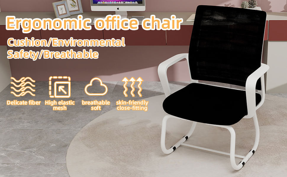 Minimalist Modern Office Chair with Metal Frame, Soft Mesh Backrest, Comfortable Polyurethane Cushion, White+Black, Suitable 