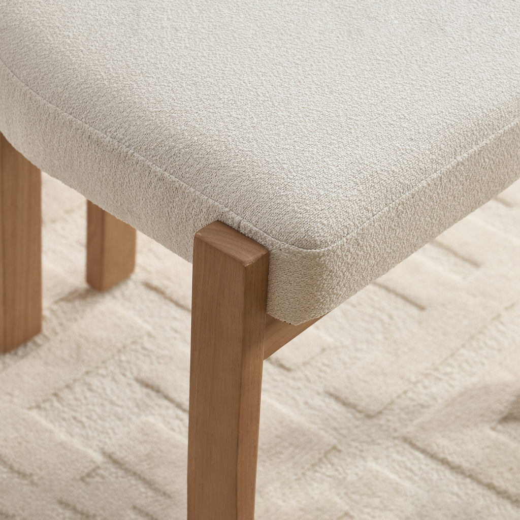 Modern Farmhouse Dining Chairs Set of 2 in Beige, Fabric Upholstered Wooden Kitchen Chairs with Ergonomic Backrest and Adjustable Feet, Rubber Wood Frame - Grand Goldman Shop