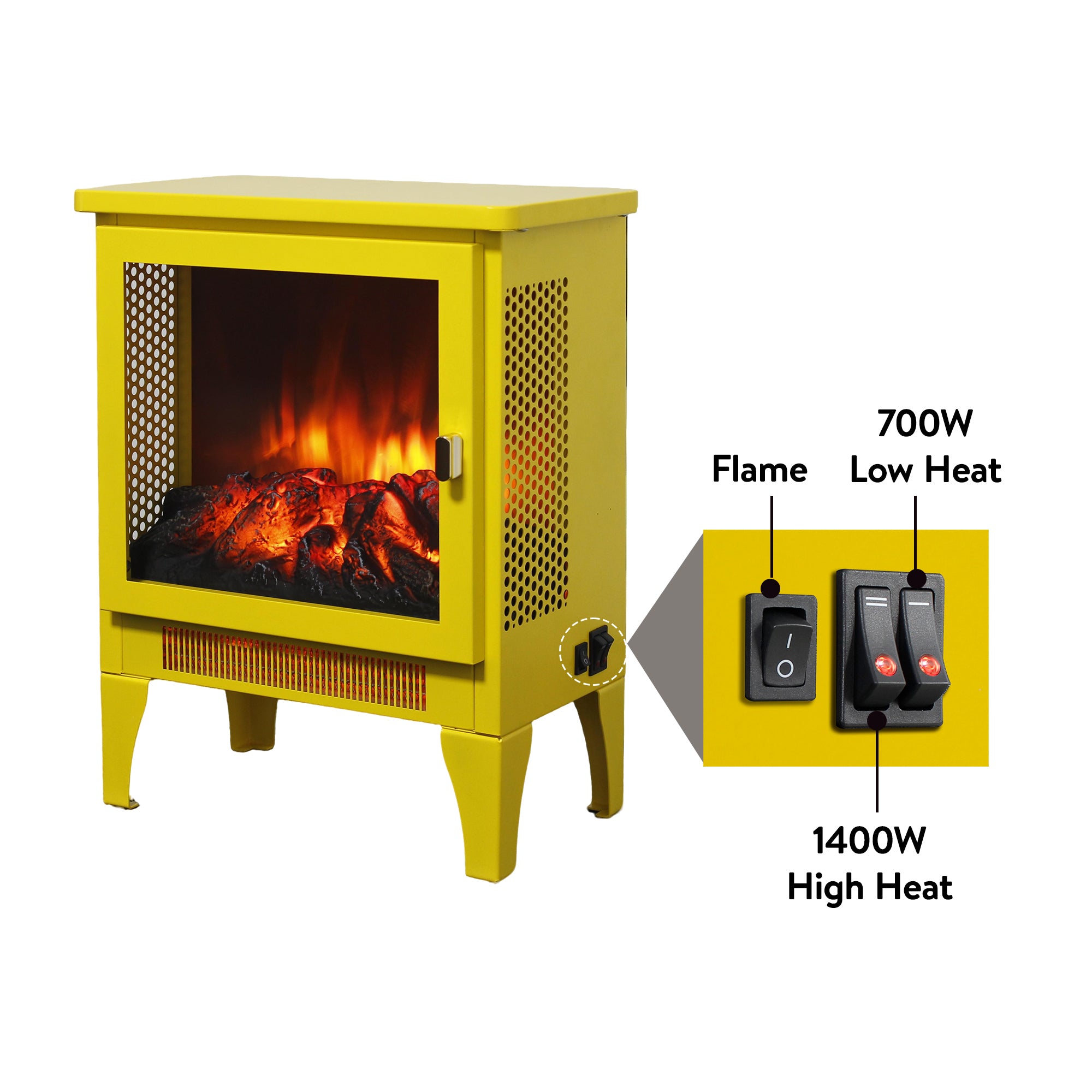 18 inch Freestanding Electric Fireplace Stove heater with 3D Flame effect,Lemon Yellow - Grand Goldman Shop