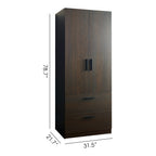 Brook Two-Door Wood Closet with Two Drawers and Hanging Bars in Dark Brown Solid Wood - Grand Goldman Shop