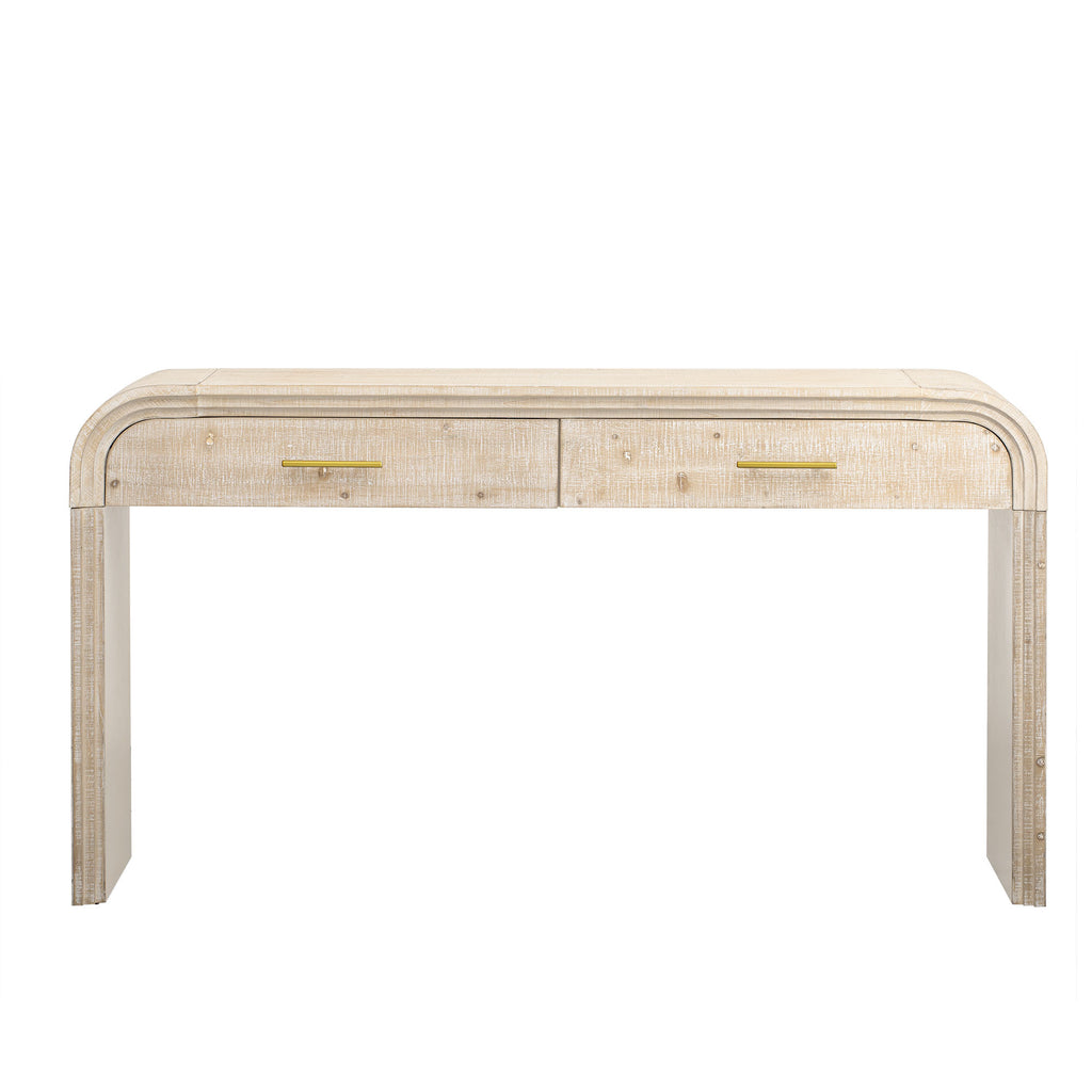 TREXM Unique Retro Silhouette Console Table with Open Style, Two Top Drawers for Entrance, Dinning Room, Living Room (Natural Wood Wash) - Grand Goldman Shop