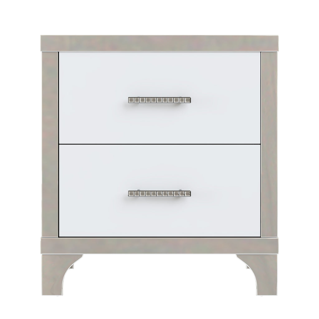 Elegant High Gloss Nightstand with Metal Handle,Mirrored Bedside Table with 2 Drawers for Bedroom,Living Room,White - Grand Goldman Shop