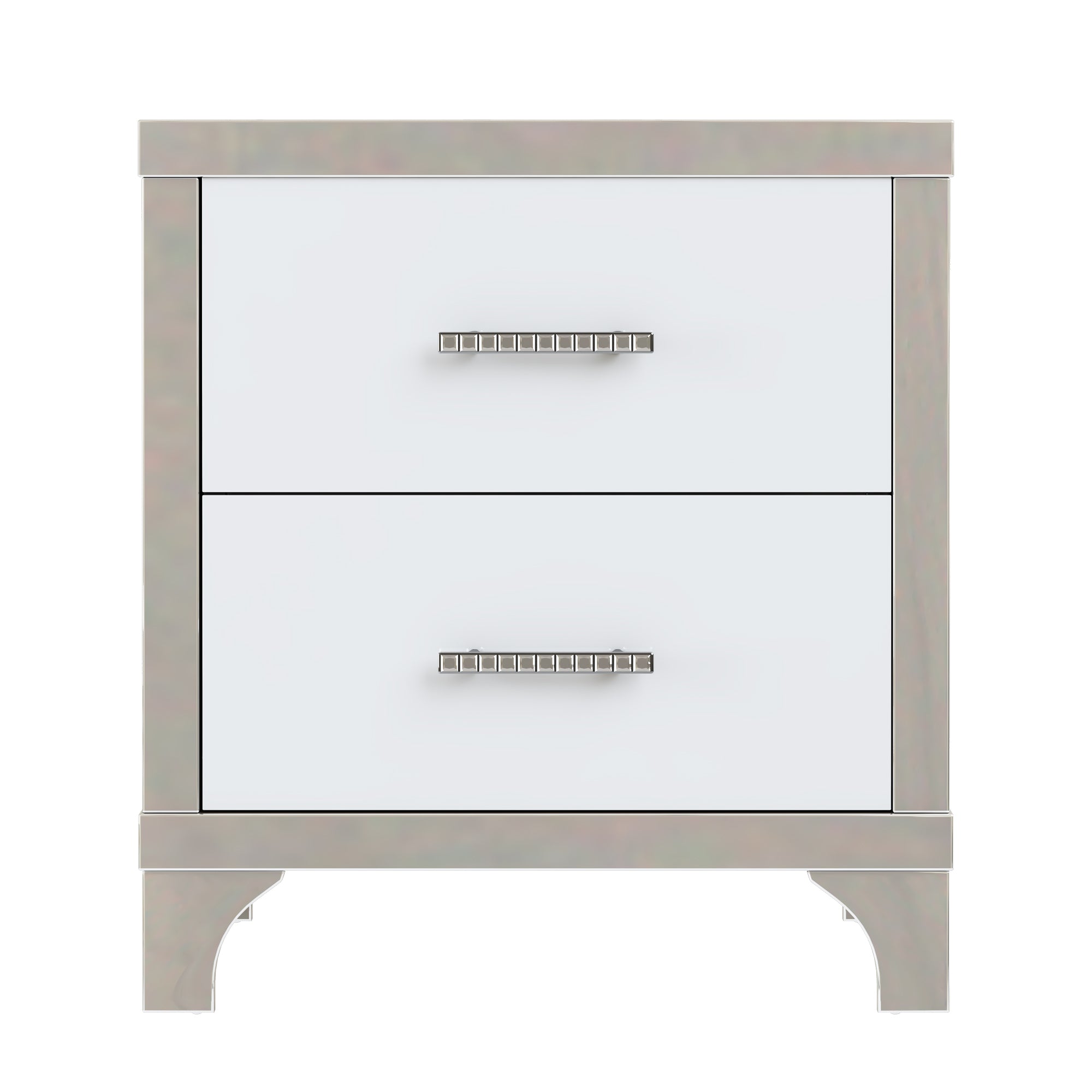 Elegant High Gloss Nightstand with Metal Handle,Mirrored Bedside Table with 2 Drawers for Bedroom,Living Room,White - Grand Goldman Shop