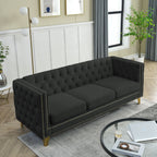Modern Black Velvet Sofa with Button Tufting and Metal Legs, 3-Seater Couch for Living Room or Bedroom, Upholstered in Soft Velvet with Solid Wood Frame - Grand Goldman Shop