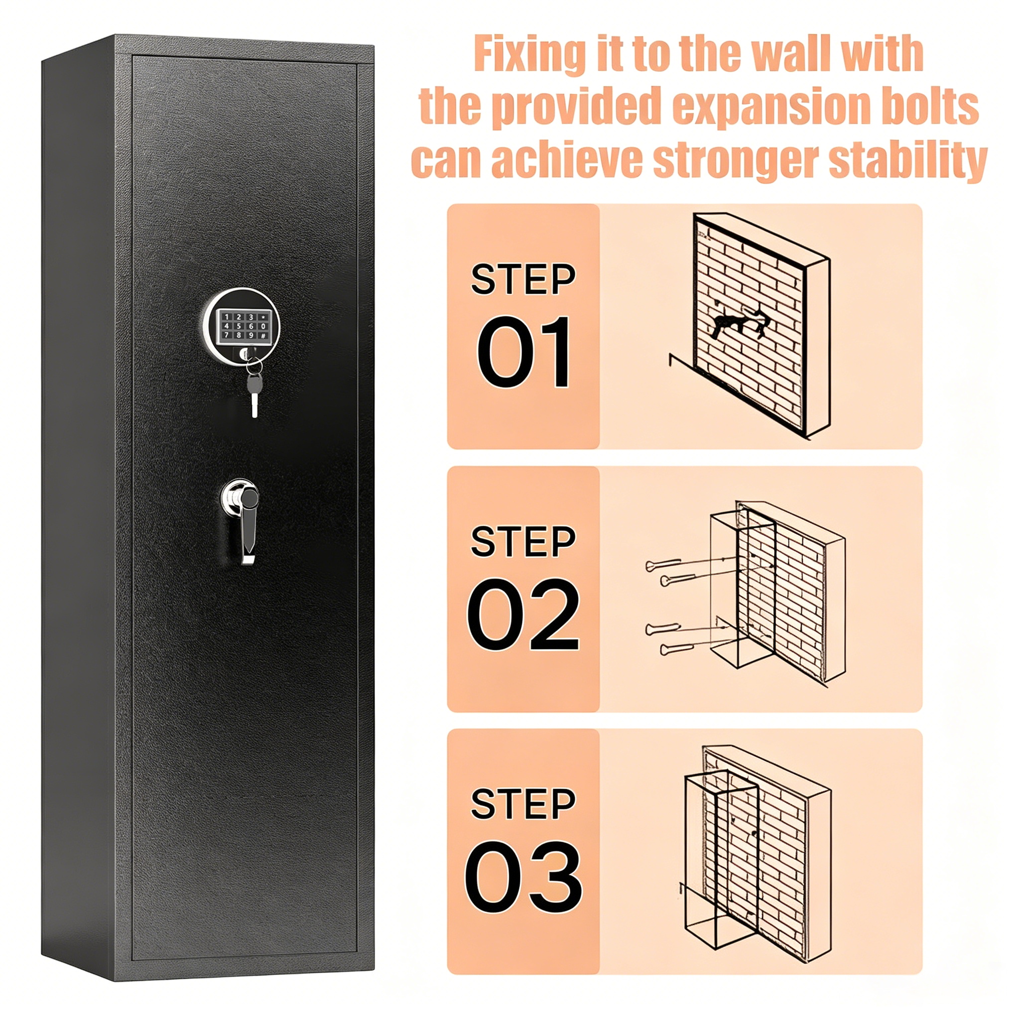 Stylish 57' High Large Capacity Mechanical Gun Safe for Rifles & Handguns, Digital Password Lock, Built-In Independent Lock B