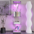 LED lights Glass Display Cabinet 4 Shelves with Door, Floor Standing Curio Bookshelf for Living Room Bedroom Office, 64.7'*16