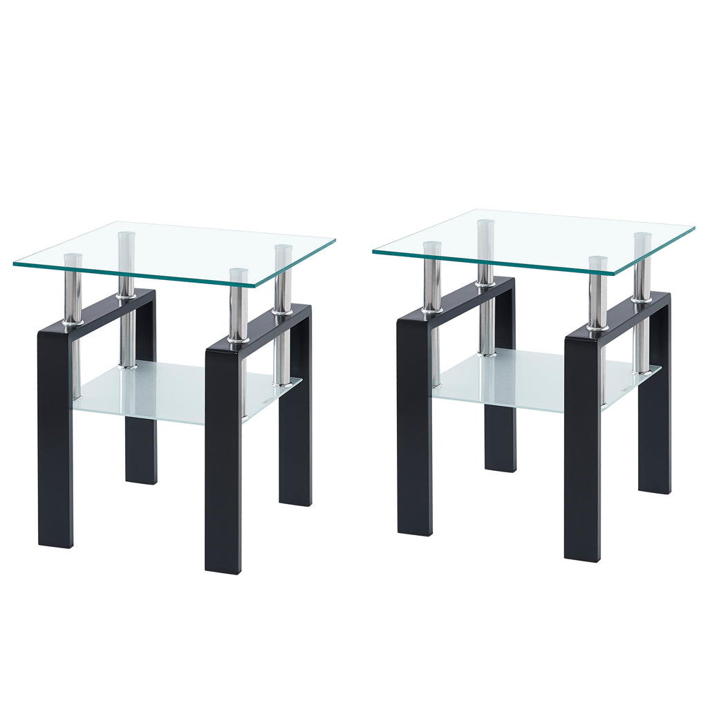 Modern 2-Piece Clear Tempered Glass Small Table, End Table for Living Room, Sleek Waterfall Design - Grand Goldman Shop