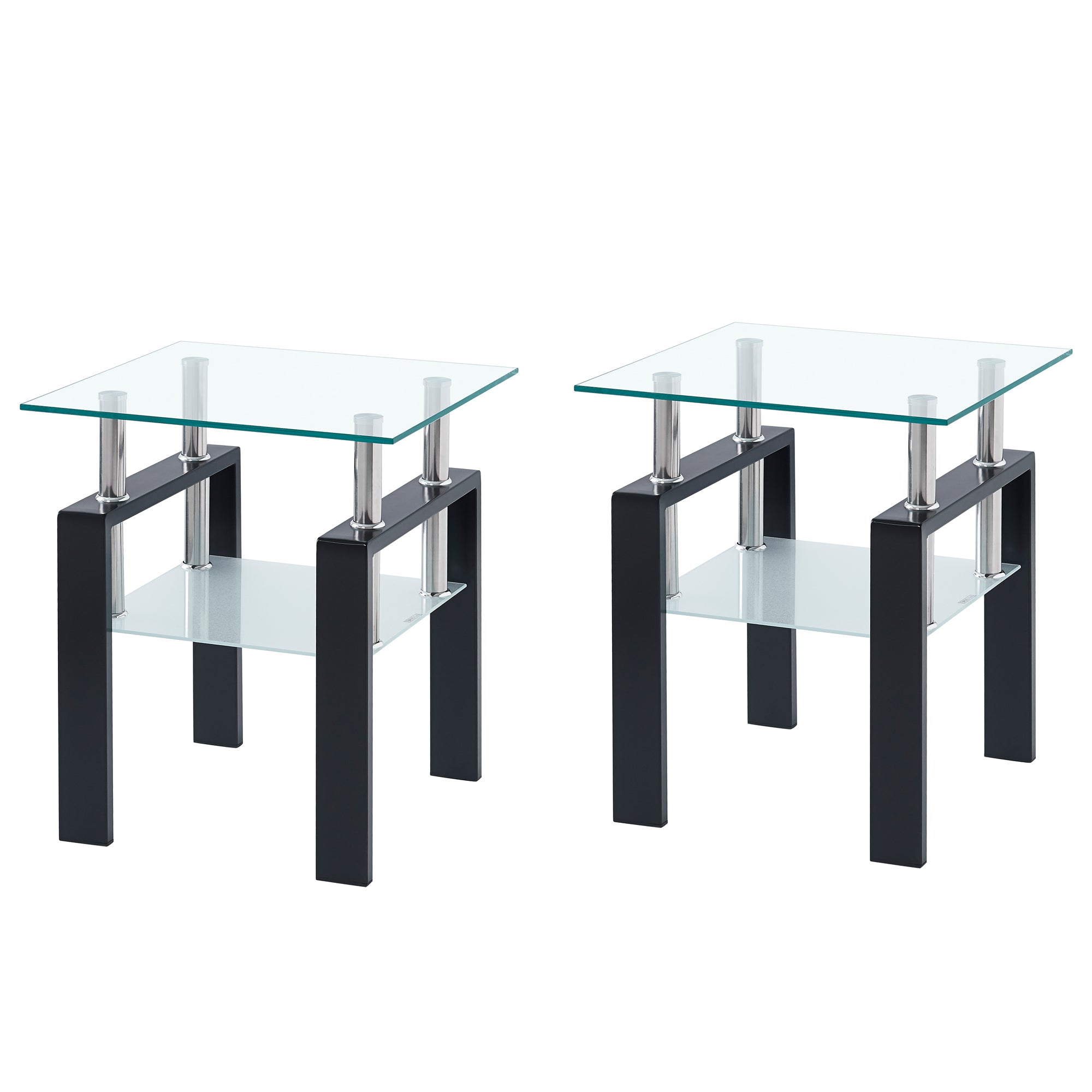 Modern 2-Piece Clear Tempered Glass Small Table, End Table for Living Room, Sleek Waterfall Design - Grand Goldman Shop
