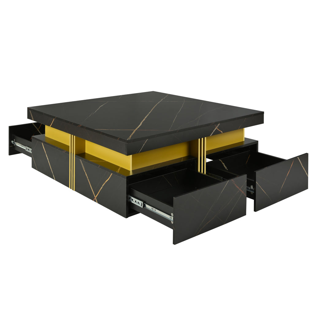 Modern Black Square Storage Coffee Table With 4 Drawers - Grand Goldman Shop