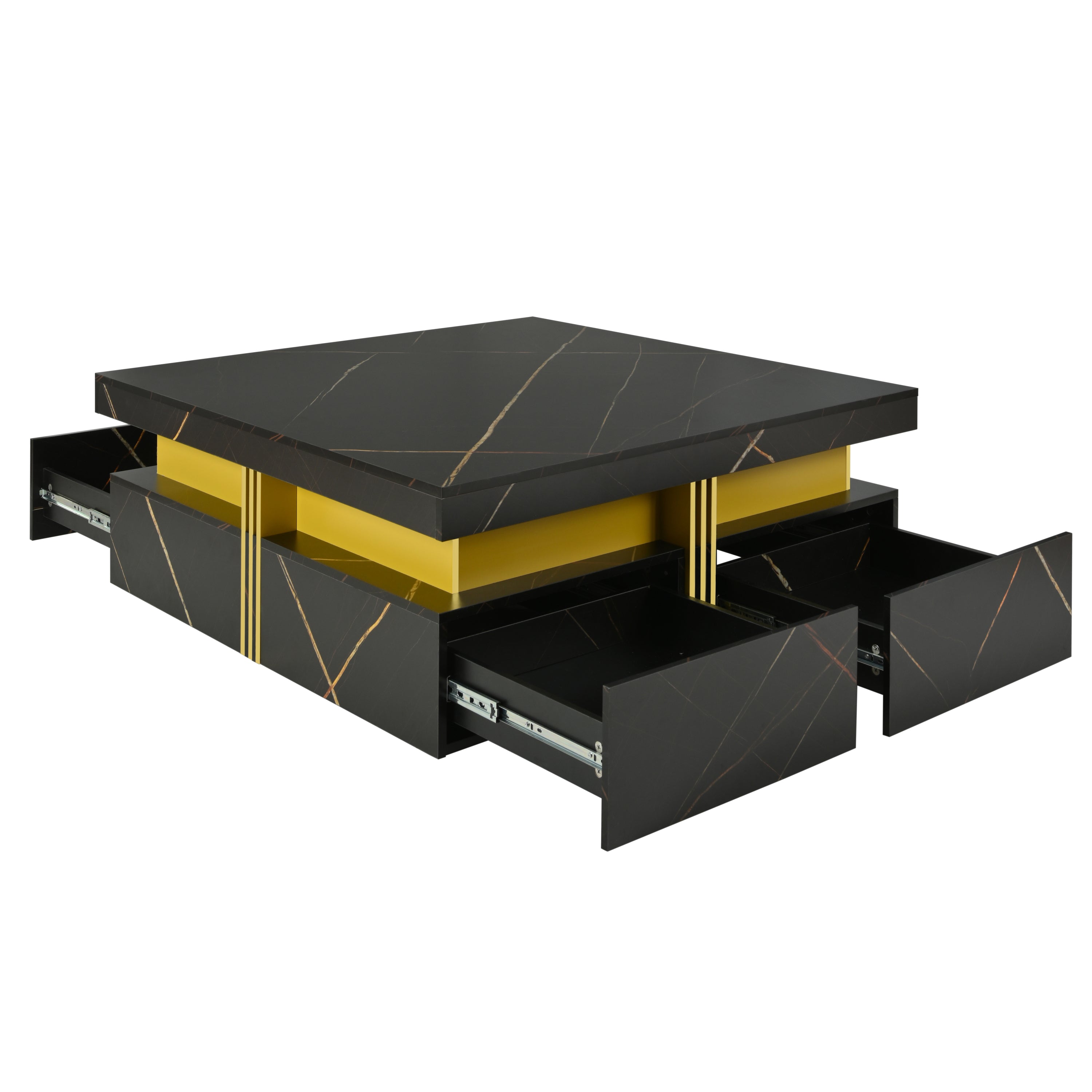 Modern Black Square Storage Coffee Table With 4 Drawers - Grand Goldman Shop