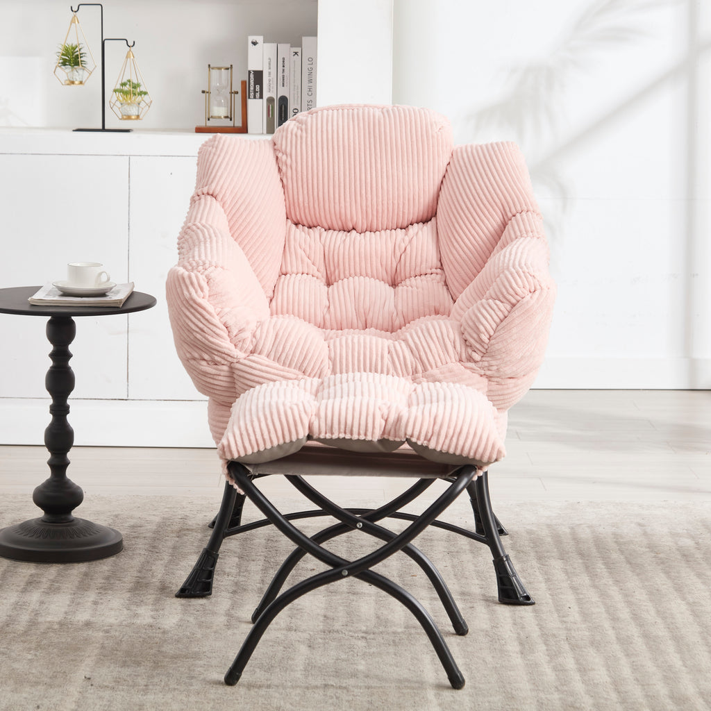 Lazy Chair with Ottoman, Modern Lounge Accent Chair with Armrests and a Side Pocket, Leisure Upholstered Sofa Chair Reading Chair with Footrest for Small Space, Corner Chair-Pink - Grand Goldman Shop