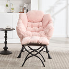 Lazy Chair with Ottoman, Modern Lounge Accent Chair with Armrests and a Side Pocket, Leisure Upholstered Sofa Chair Reading Chair with Footrest for Small Space, Corner Chair-Pink - Grand Goldman Shop