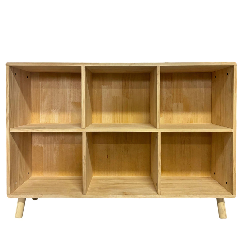 6 Cube Wooden Storage Shelf, Freestanding Open Bookcase with Legs, Natural Solid Wood Cubby Organizer for Living Room, Bedroo
