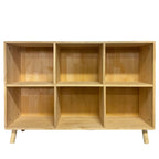 6 Cube Wooden Storage Shelf, Freestanding Open Bookcase with Legs, Natural Solid Wood Cubby Organizer for Living Room, Bedroo