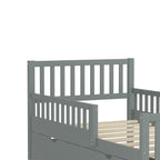 Twin Size Wood Platform Bed with Guardrails on Both Sides and Two Storage Drawers, Gray - Grand Goldman Shop